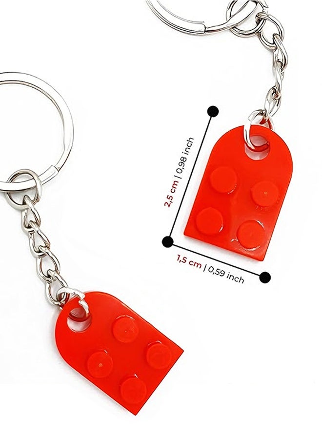 2Pairs Couple Heart Keyring, Matching Brick Heart Keychain for Him and Her, Gift for Anniversary, Valentine's Day or Birthday, 2-in-1 Interlocking Couples Keyrings(Red & Black) - Image 2